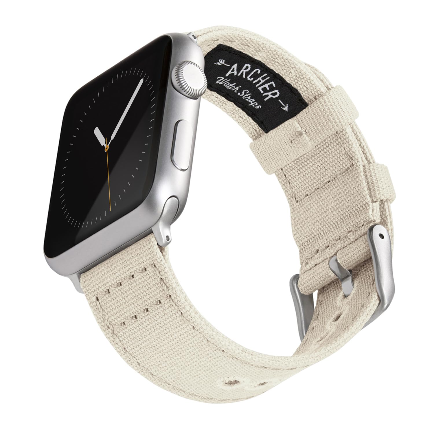 Archer Watch Straps - Canvas Straps for Apple Watch (Alabaster, Silver, 44/45/46/49mm)