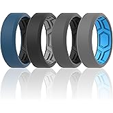 ThunderFit Men Breathable Air Grooves Silicone Rings Wedding Bands 8mm Wide 2.4mm Thick - 1/2/3/4/6/7 Variety Multipack