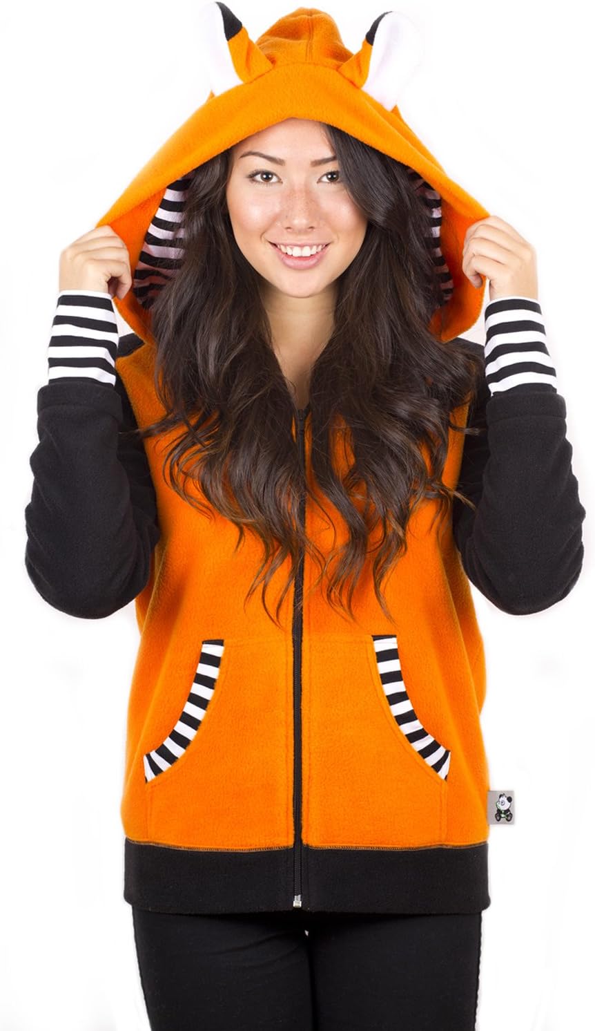Orange Fox Hoodie with Striped Cuff