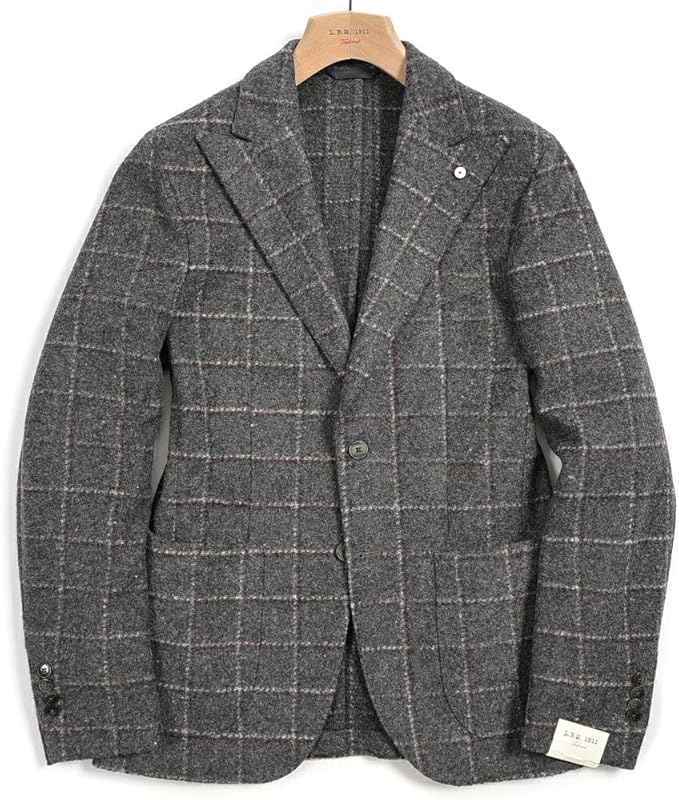 Amazon Co Jp エルビーエム 1911 Dandy Jacket テーラード ジャケット 2bシングル ピークドラペル メンズ 秋冬 ウール チェック グレー イタリア ブランド イタリア製 並行輸入品 服 ファッション小物