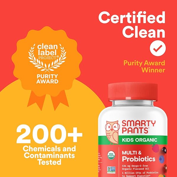 SMARTYPANTS ORGANIC KIDS MULTIVITAMIN GUMMIES: PROBIOTICS, OMEGA 3 (ALA), VITAMIN D3, C, VITAMIN B12, B6, A, K & ZINC FOR IMMUNE SUPPORT, BIOTIN, THREE FRUIT FLAVORS, 120 COUNT (30 DAY SUPPLY)