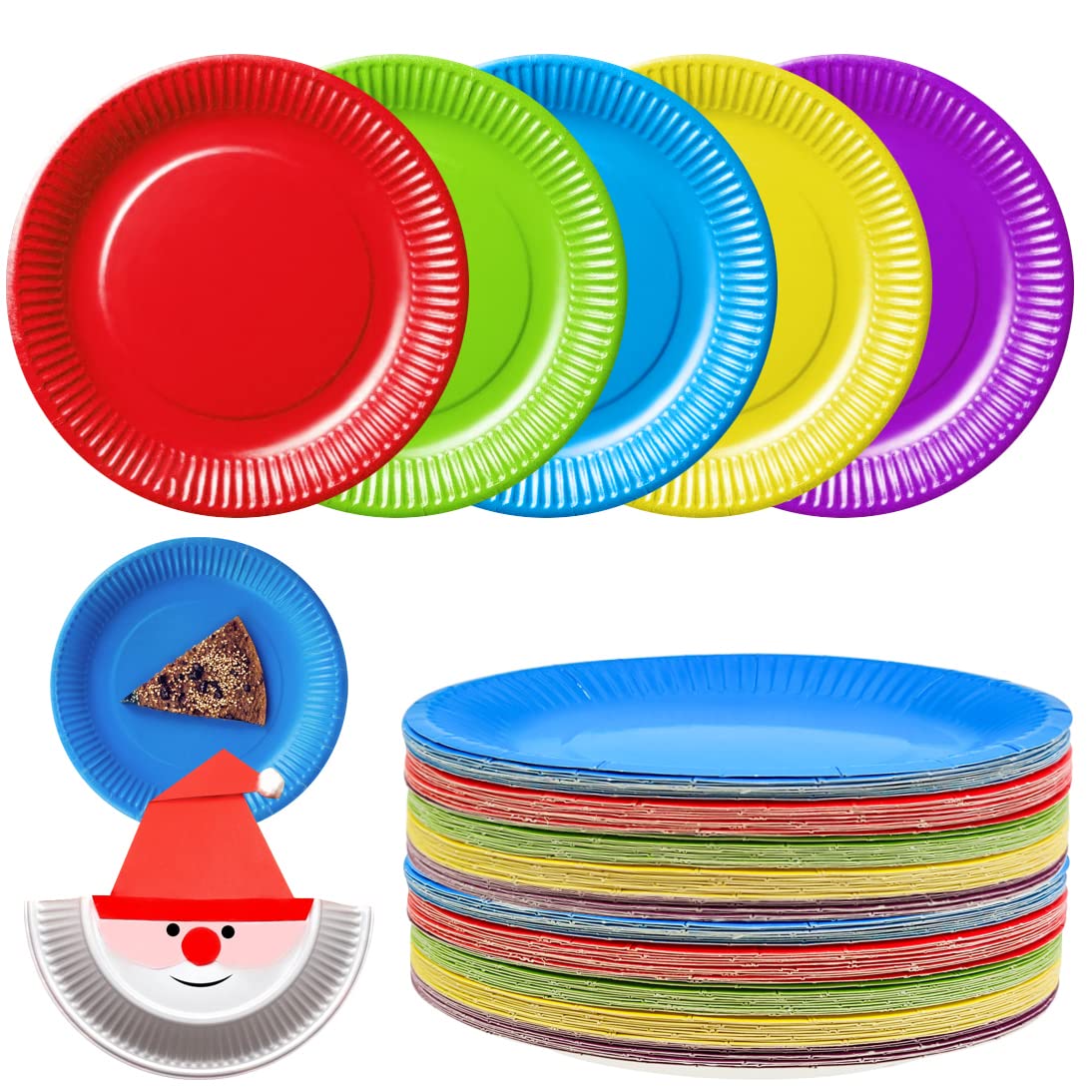 Cisolen 50 Pieces Colorful Paper Plates Party Tableware Disposable Plate Tableware Party Paper Plates DIY for Wedding Birthday Parties
