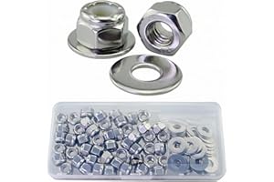 Awilzzoe 1/4"-20 Lock Nuts & 1/4" Stainless Steel Flat Washers Set, 100 Pack (50 Nuts + 50 Washers), 5/8" OD, A2-70,18-8 (304