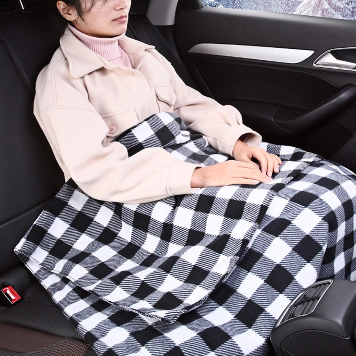 Big Hippo Electric Car Blanket, 12V Reversible Sherpa/Fleece Heated Electric Travel Throw Blanket with 4 Temperture Adjustments - Great for Car, Camping, Cold Weather Use (Black Gray White Plaid): Automotive