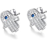 Evil Eye Protection Hamsa Hand of Fatima Stud Earring for Women Gold-Tone Plated Stainless Steel Cubic Zirconia Hypoallergenic Dainty Best Friend Jewelry Lucky Gift Valentine's Day Girlfriend