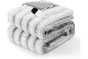 ZonLi 2-in-1 Weighted Heated Blanket for Back Pain, Heated Weighted Blankets Queen Size, 6 Heating Levels 1-10H Auto Off, Soft Ribbed Rabbit Fur Washable, Chirstmas Blanket for Family