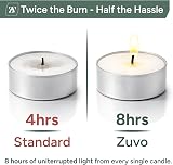 Zuvo 8 Hour Tea Lights Candles 100 Pack Unscented White 3.8x2.3 cm view 3