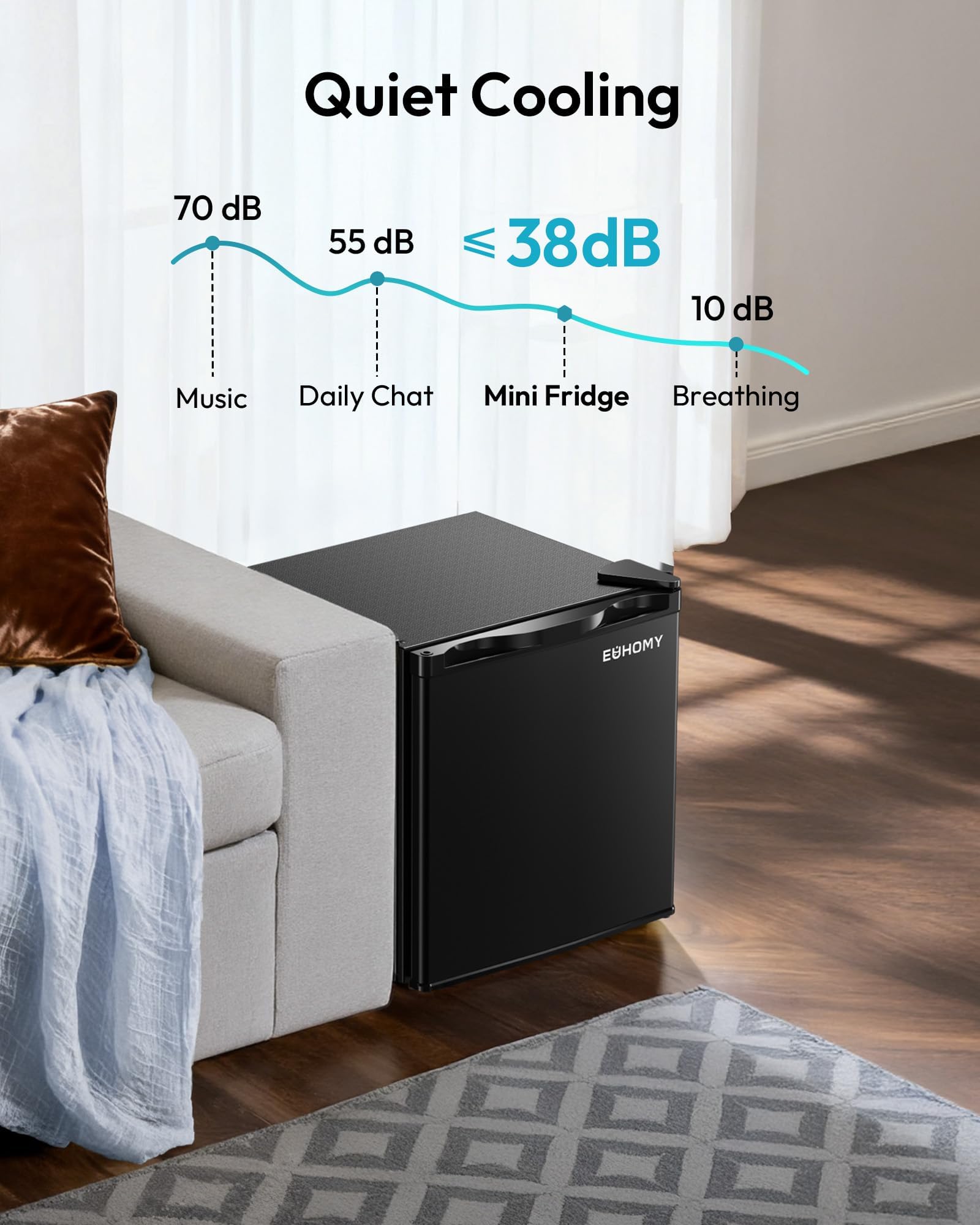 EUHOMY 1.7 Cu.Ft Mini Fridge with Freezer, Reversible Single Door Compact Refrigerator, Adjustable Thermostat, Energy Saving, Mini Fridge for Bedroom, Office, Dorm, Black