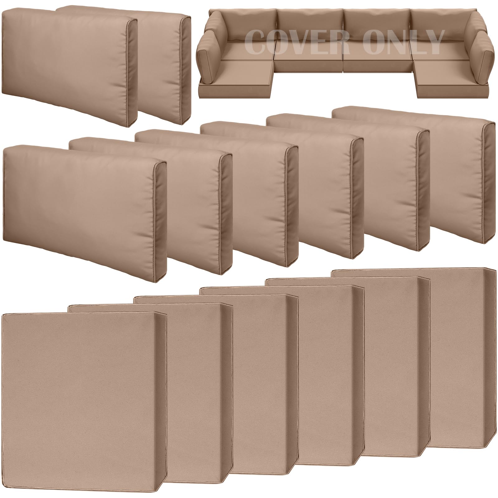 Photo 1 of Cethytirko 14 Piece Outdoor Patio Waterproof Cushion Covers, Fits 6-Seat Wicker Rattan Sectional Couch Chair Furniture Cover Replacement Set - Fade-Resistant Patio Cushion Covers with Zipper