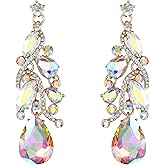 BriLove Women's Bohemian Boho Crystal Multi Teardrop Filigree Cluster Chandelier Dangle Earrings