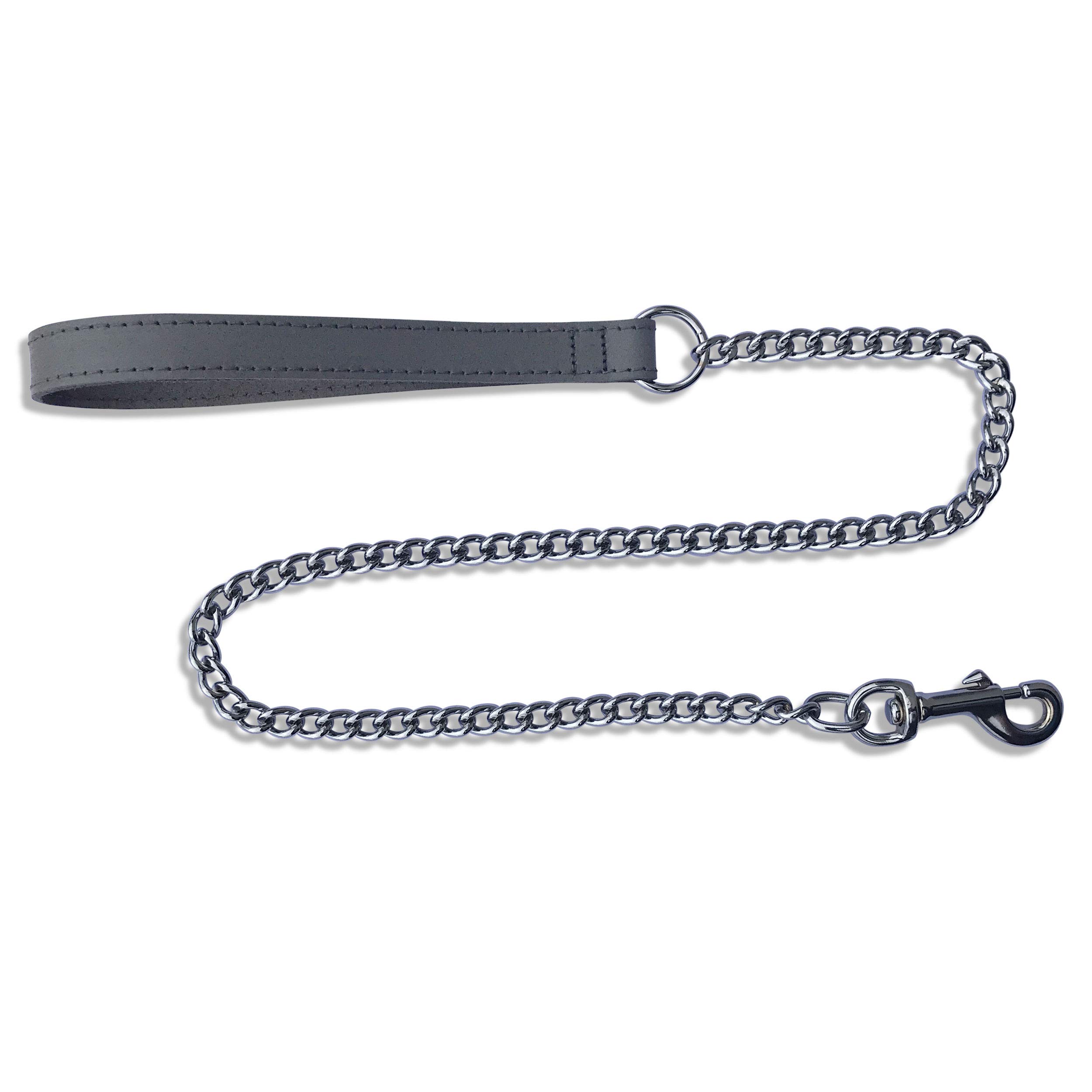 BBD Pet Products Heavy Leather Chain Lead, One Size, 36 x 3/4-Inch, Grey