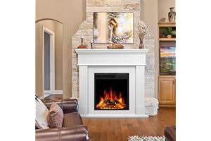 ELECTACTIC 43” Electric Fireplace Mantel Freestanding Electric Fireplace, Remote Control, Adjustable Led Flame, 750W/1500w PEARLWHITE