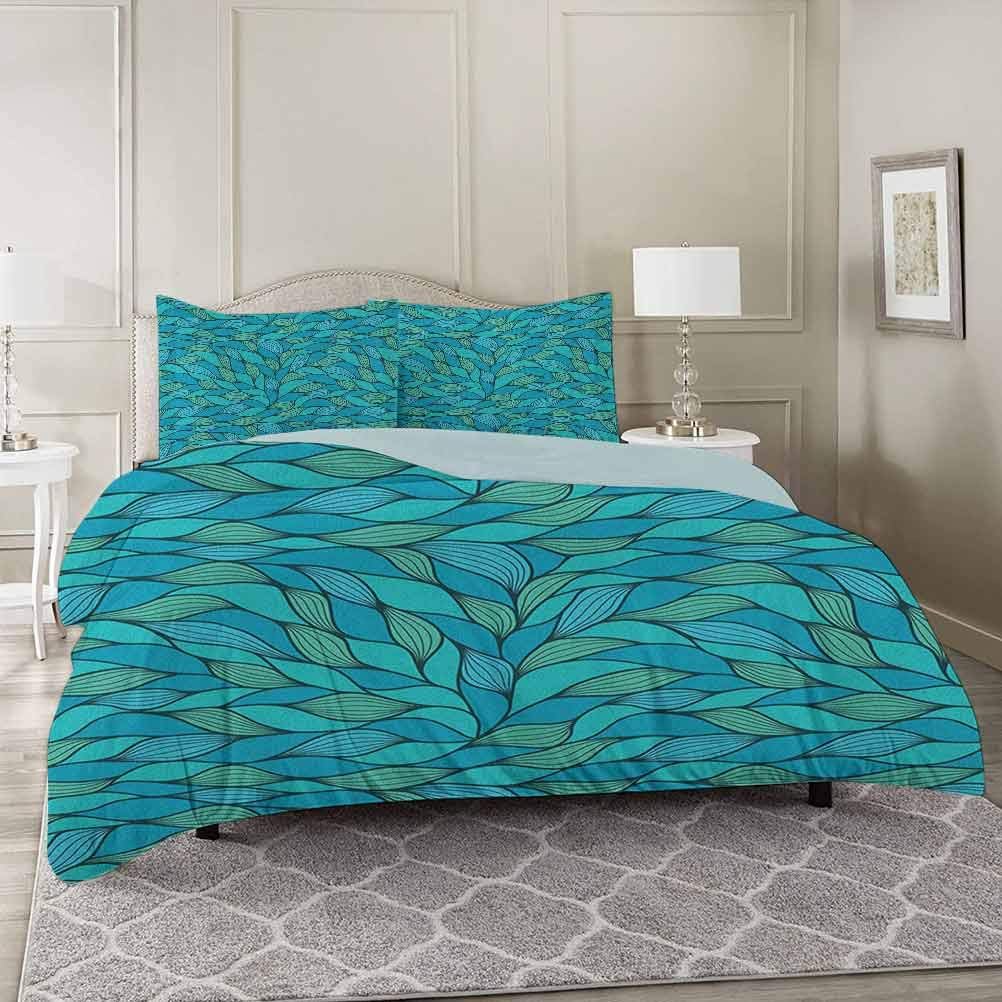 YUAZHOQI Teal Bedding Duvet Cover Sets Queen, Abstract Wave