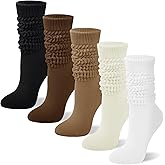 Ludaro 5 Pairs Slouchy Socks for Women, Soft Cotton Long Scrunch Tube Stockings, Casual Crew Boot Thick Knit Slouch Socks