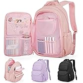 Lendolk Cute Backpack For School Teens Girls, Aesthetic Kids Elementary School Backpacks, Waterproof Middle Students Bookbag, Large Capacity Backpack For College Women Men (Pink)