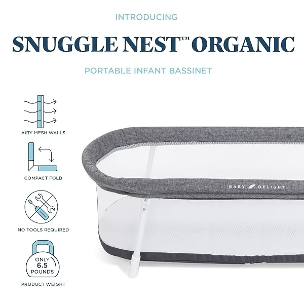 BABY DELIGHT SNUGGLE NEST BASSINET, PORTABLE BABY BED, FOR INFANTS 0 – 5 MONTHS, CHARCOAL TWEED