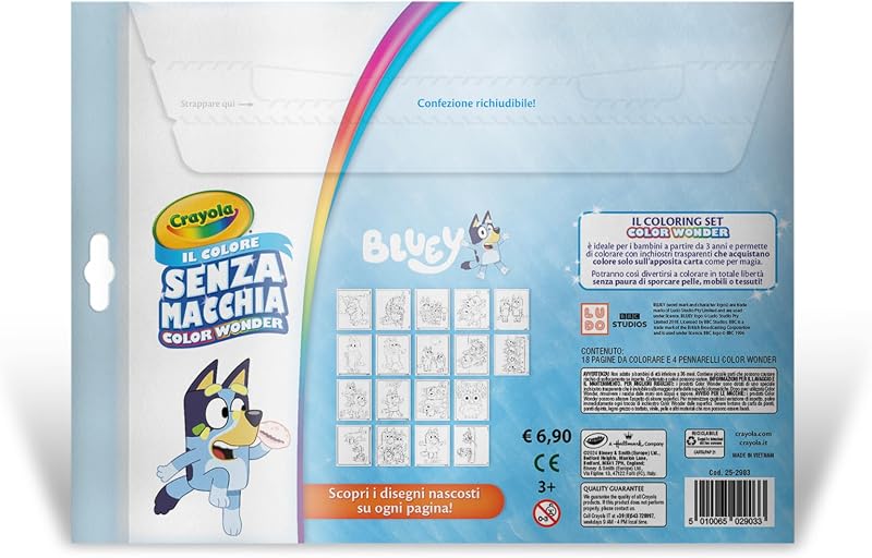 , Color Wonder, kit completo com 18 páginas para colorir e 4 marcadores de colorir sem manchas, com a personagem do Bluey, atividade criativa para crianças dos 3 aos 5 anos, código. 25-2903