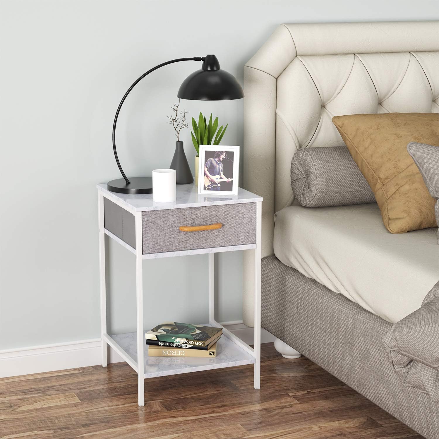 HOMFA Nightstand, 2-Tier End Table Side Table with Drawer, Shelf Dresser Storage Organizer and Open Shelf, Accent Table Modern Furniture in Bedroom Home -