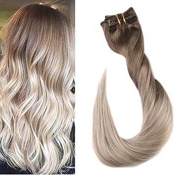 Fshine 20 120gram 10 Pcs Color 8 Ash Brown Fading To 60 And 18 Highlight Clip In Human Hair