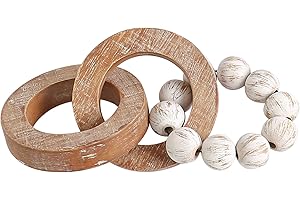 OAKRAIN Rustic Wood Chain Link for Home Decor, Handmade Carved 3 Link Wood Knot & Wood Beads, Natural Boho Farmhouse Table Decor, Best Housewarming Gifts (8.7inch)