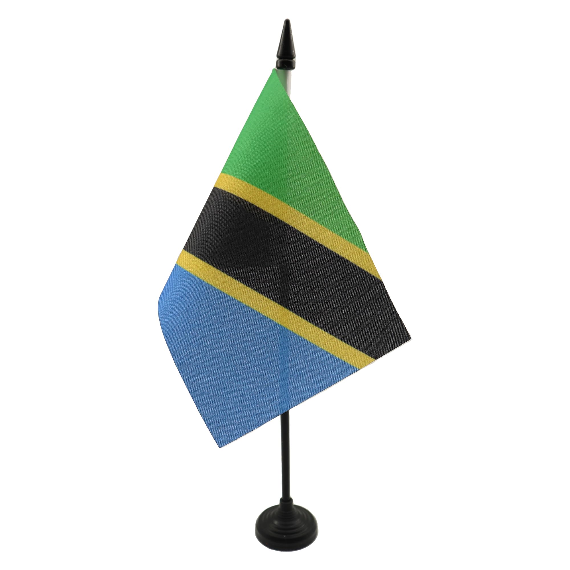 AZ FLAG - Tanzania Table Flag 4'' x 6'' - Tanzanian Office Mini Banner 100% Polyester 15 x 10 cm - Mini Desk Flag with 10'' Pole and Black Plastic Base