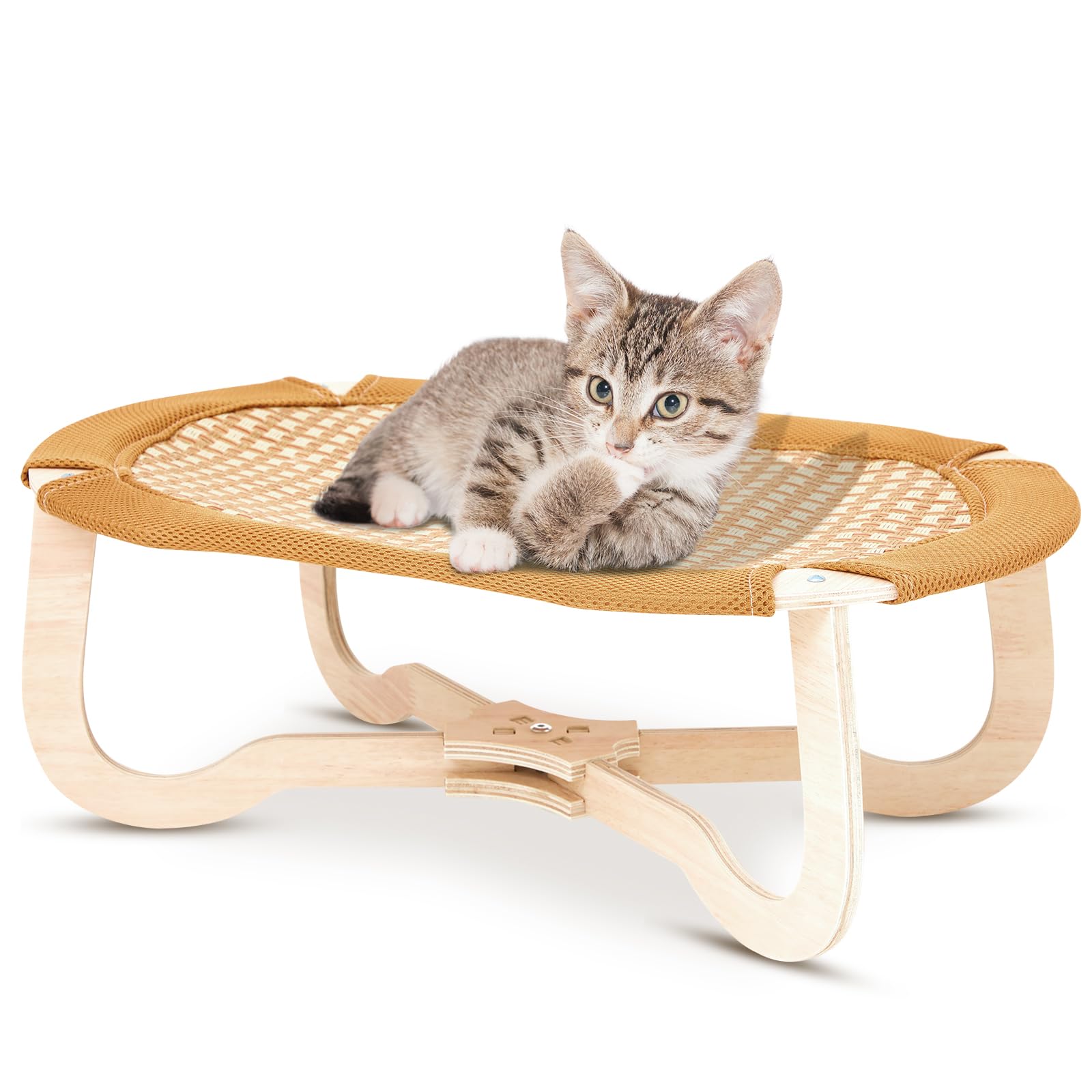 Photo 1 of Amyhill 23 Inches Cooling Cat Hammock, Large Breathable Elevated Cat Bed Use in Summer, Wooden Puppy Hammock, Pet Furniture Suitable for Kitty, Small Animal, Durable Raised Pet Couch
