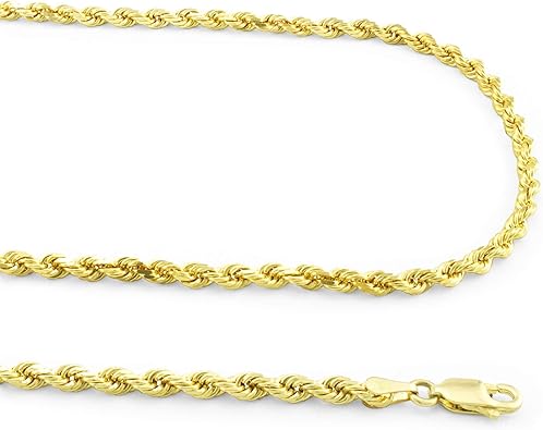 Amazon Com Nuragold 14k Yellow Gold 3mm Rope Chain Diamond Cut Pendant Necklace Mens Womens Lobster Lock 18 20 22 24 26 28 30 Jewelry