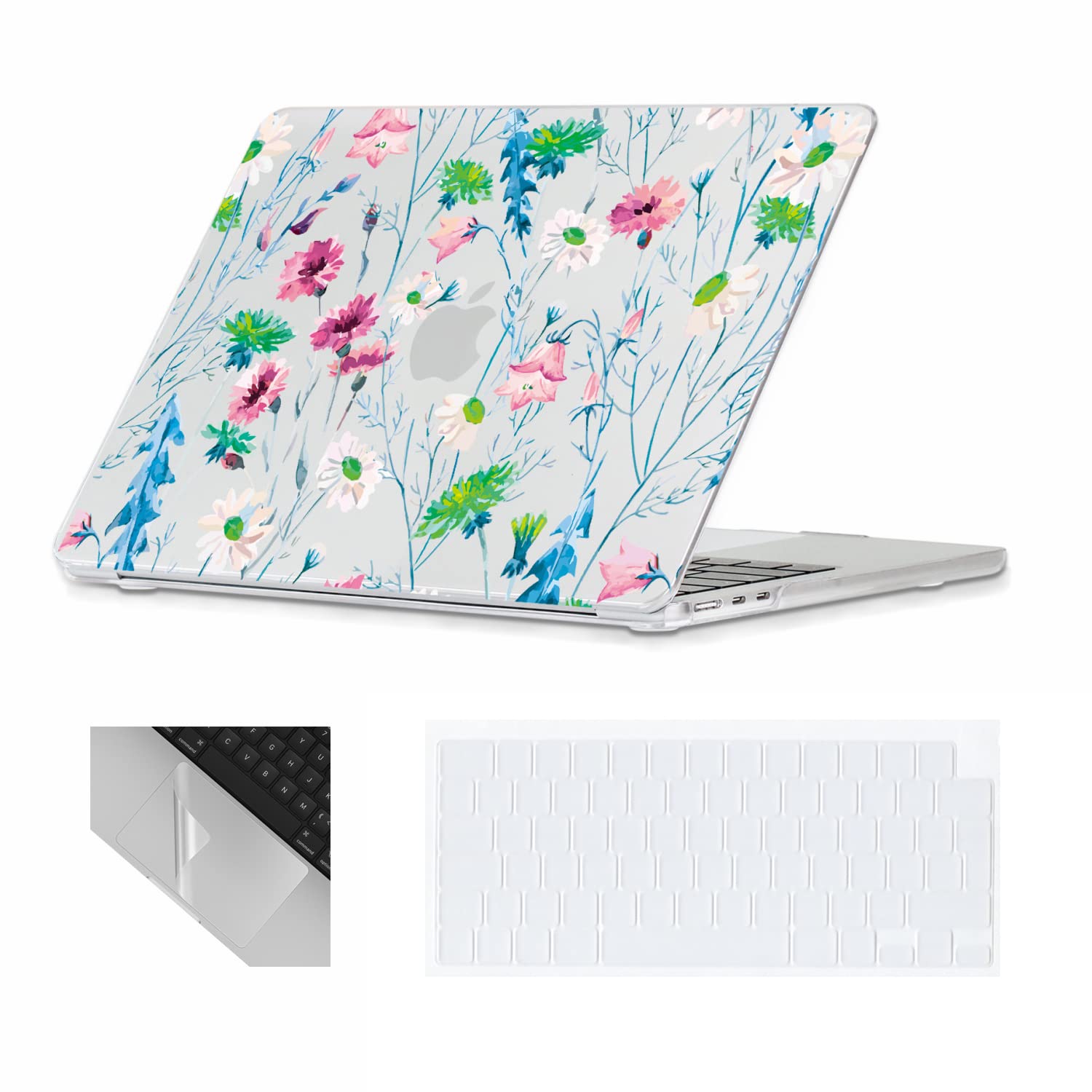 Se7enline Compatible with MacBook Air 13.6 inch Case M2/M3/M4 Chip A2681/A3113/A3240 for 2022-2025 Mac Air Floral Laptop Hard Shell Case&Keyboard Cover Skin&Touchpad Protector, Purple White Daisies — image 1