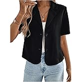 OYOANGLE Women's Short Sleeve Cropped Suit Blazer Business Casual Open Front Button Down Jacket