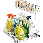 NIMBLOOM Under Sink Cabinet Organizer, 2-Tier Sliding Cabinet Organizer Pull Out Shelves, 16.5 x 11.4 x 11.8 in Heavy Duty Carbon Steel Organizer, Electroplated Kitchen Storage Rack