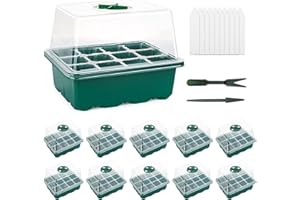Yulaiyoen Seed Starter Tray,10 Packs 120 Cells Seed Starter Trays with Humidity Dome, Plant Starter and Base Mini Greenhouse Germination Trays