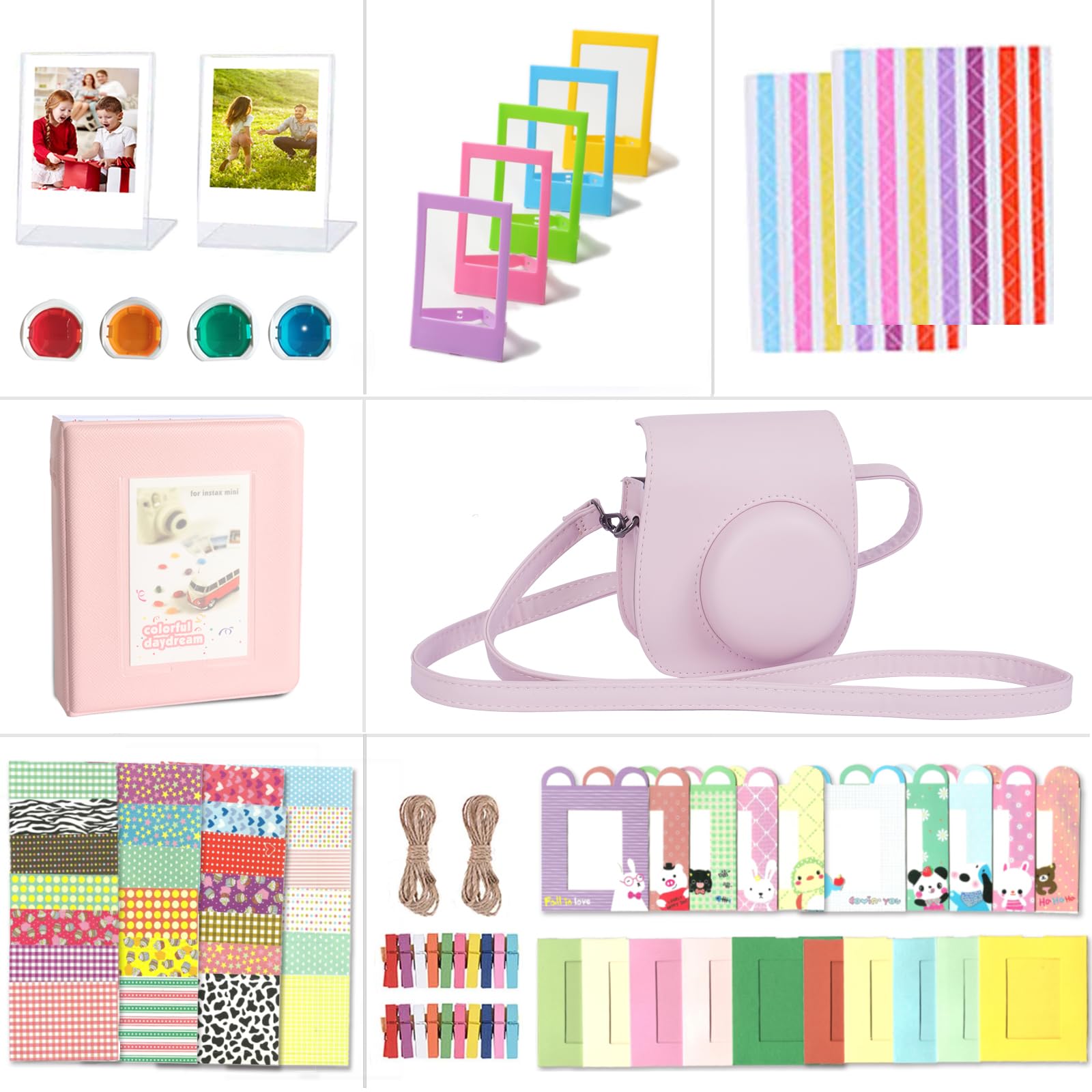 Riosin Instant Mini 12 Accessories Compatible with Fujifilm Instax Mini 12 Camera, Includes Case, Album, Filters, Wall Hang Frames, Film Frames, Border Stickers, Corner Stickers (Blossom Pink)