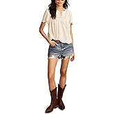 Lucky Brand Womens Vertical Trimmed Short Sleeve Top