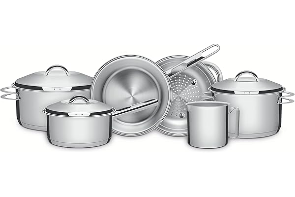 Jogo de Panelas Tramontina Solar em Aço Inox com Fundo Triplo e Tampas de Inox 6 Peças