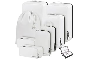 Compression Packing Cubes, Lumesner 8 Set Travel Packing Cubes for Carry on Suitcases, Compression Suitcase Organizers Bag Set & Travel Cubes(8-piece, White)