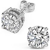 18K White Gold Plated Sterling Silver Pave Round Cut Cubic Zirconia Stud Earrings 4 Prong CZ Simulated Diamond Stud Earrings for Women Men Hypoallergenic
