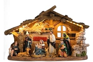 Chonsun Nativity Scene Indoor 10.2 Inch Christmas Music Village Manger Nativity Sets Tabletop Jesus Christmas Figurines Decorations Christmas Ornaments