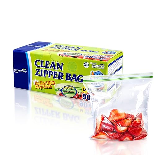 Clean Zipper Bag Medium 90 Bags, LDPE, BPA FREE, Food Storage Bags, Freezer Bags
