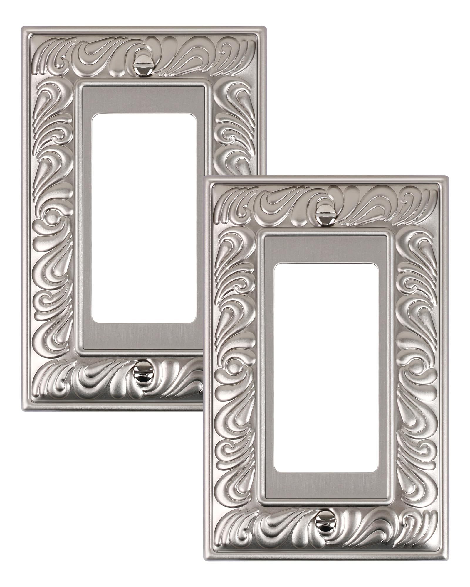 Photo 1 of TREEWELL 2-Pack Decorator Outlet Cover Plate, Paisley Pattern Decorative Switch Plates and Outlet Covers, Satin Nickel Metal Wall Plates for Electrical Outlets, Receptacle, GFCI Outlet, Dimmer Switch