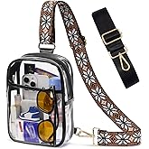 QOECI 3 Pockets Clear Bag for Stadium Events with 2 Long Straps Sling Backpack Fanny Pack Concert Crossbody Purses for Women