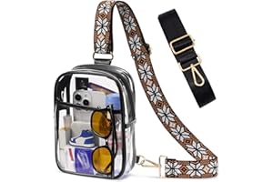 QOECI 3 Pockets Clear Bag for Stadium Events with 2 Long Straps Sling Backpack Fanny Pack Concert Crossbody Purses for Women