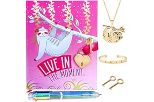 Life is a Doodle Diary with Lock and Key for Girls - Journal with Lock includes Secret Girls Diary for Journal Writing, Multicolored Pen, Bracelet & Stainless-Steel Sloth Necklace