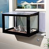Cat Window Box Outdoor Window Catio for Cats Sunbathing Napping Overlooking | Fits 25.4"-43.3"W Window, Bug Proof Wire Mesh, Clear PVC Panels, Easy Assembly Cat Window Box Catio, PVC Curtain