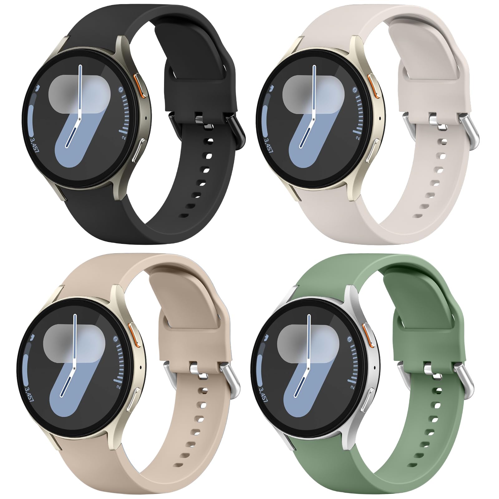 4 Pack Bands Compatible with Samsung Galaxy Watch 7 6 5 4 40mm 44mm/Watch 6 4 Classic/Watch 5 Pro/Active 2 Band, 20mm Silicone Strap for Women Men