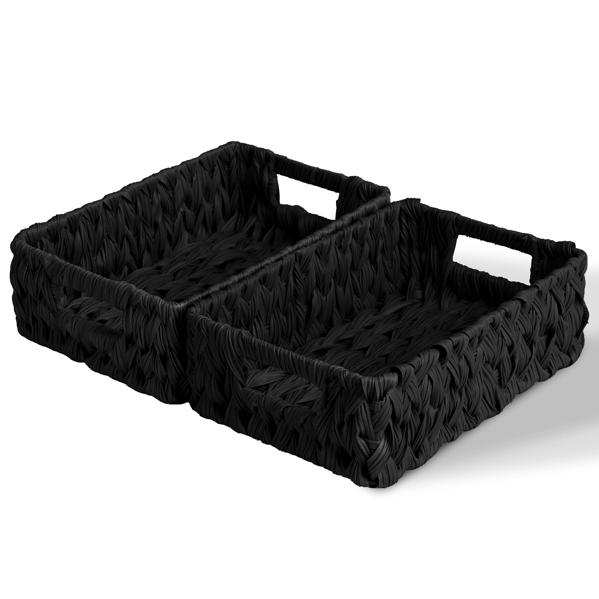 Photo 1 of GRANNY SAYS Wicker Storage Basket, Decorative Woven Baskets for Storage, Waterproof Baskets Organizer, Wicker Basket for Organizing, 2-Pack, Black