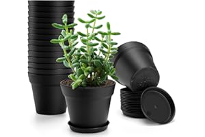 FHWTY 4 inch Plastic Plant Pots with Drainage Holes and Tray, 16 Pack Thickened Indoor Planters Seedlings Nursery Pots for Fl