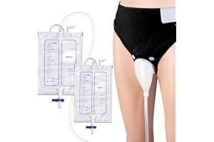 YOOGUSTO Wearable Urine Collection Set with 2 Drainage Bags (1000ml/2000ml), Reusable Silicone Urine 1.2M Catheter Bag for Elderly Men Black
