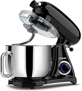 COOKLEE Stand Mixer, 800W 8.5-Qt. Kitchen Mixer with Dishwasher-Safe Dough Hooks, Flat Beaters, Whisk &amp; Pouring Shield, SM-1522NM, Black