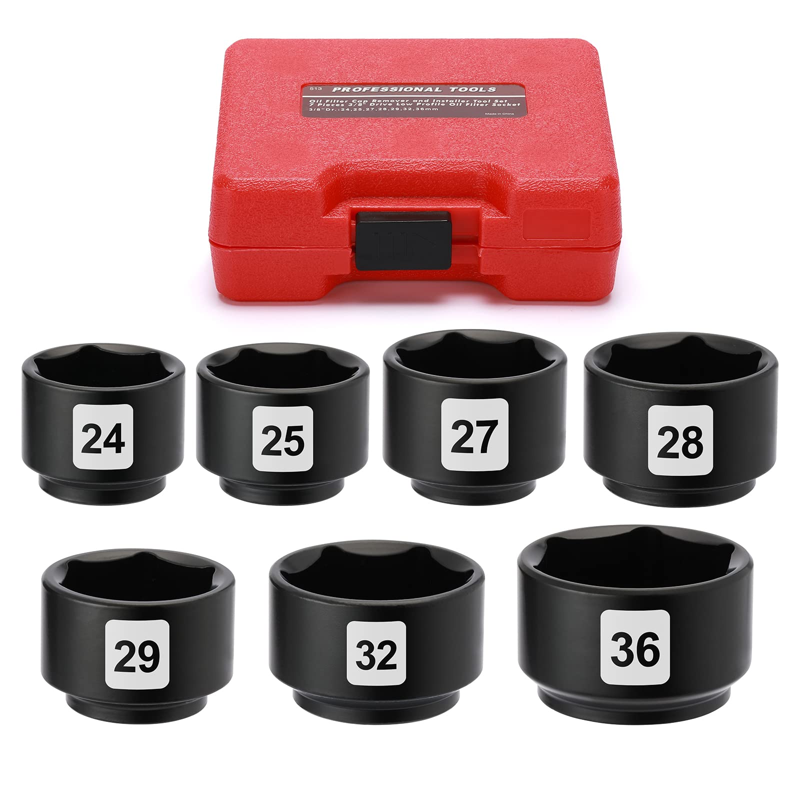 Photo 1 of ***MISSING THE 24 MM **** Mayouko 7 Pieces 3/8" Drive Low Profile Oil Filter Wrench Socket Set, Oil Filter Cap Remove and Install Tool Kit, 25mm, 27mm, 28mm, 29mm, 32mm, 36mm, CR-V