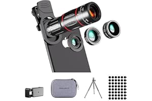 BNIFI Phone Camera Lens Kit Upgraded Version Telephoto 28X Wide Angle 0.6X Macro 20X Fisheye 198° for Most Smartphones (Black)